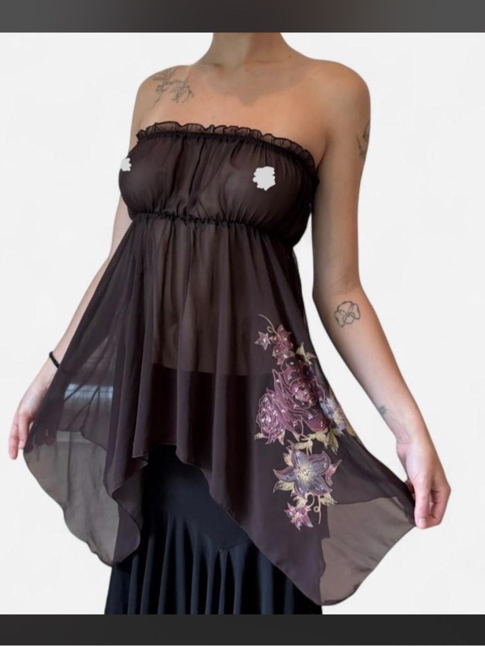 Vintage Strapless Sheer Mesh Top <3